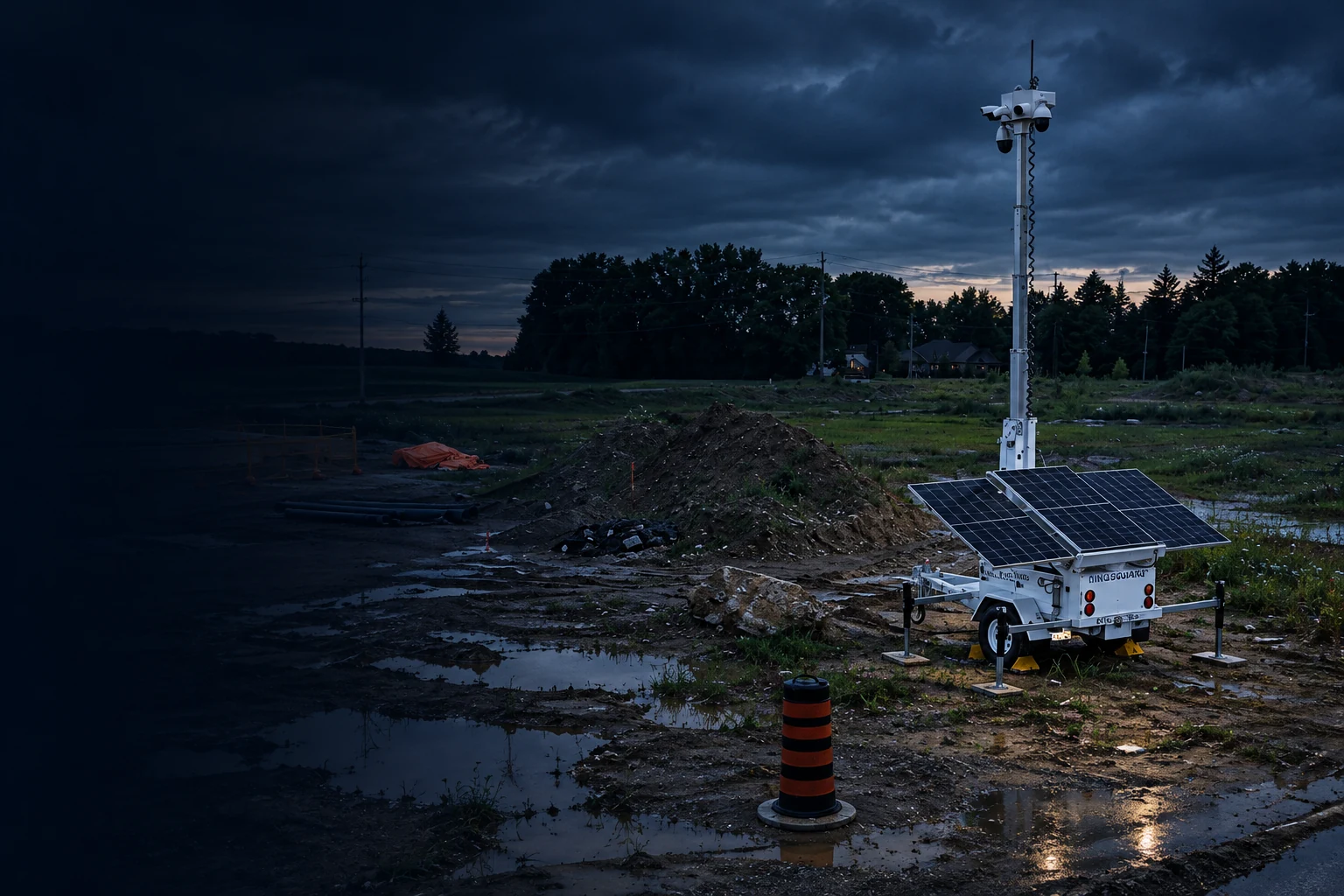 KingsGuard solar surveillance trailer on a construction site
